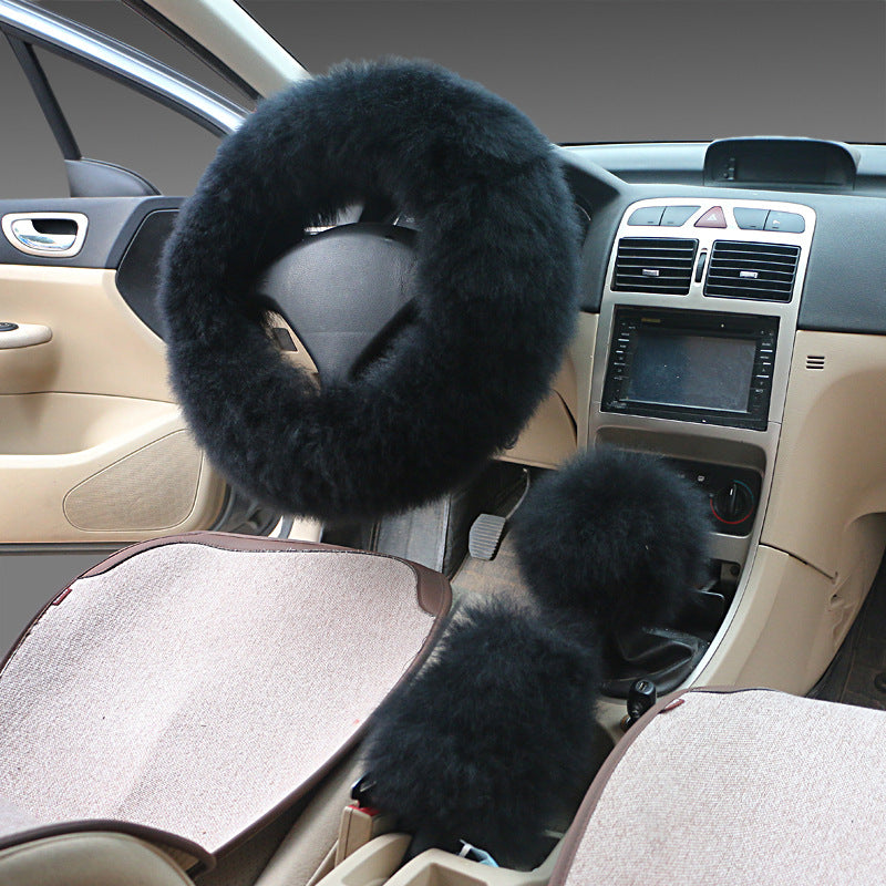 Premium Wool Steering Wheel & Handle Cover Set