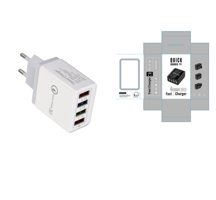 Premium 4-Port USB Wall Charger with Quick Charge 3.0