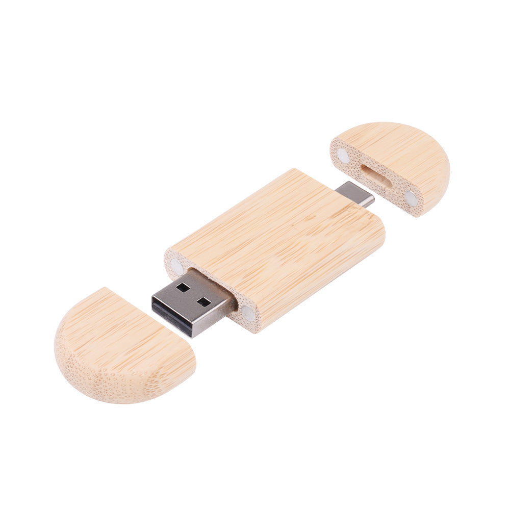 Customized Maple Box Carved Wooden 2-in-1 Mobile Phone Type C USB Drive