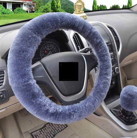 Plush Winter Wool Steering Wheel Cover Set