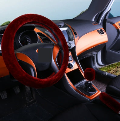 Plush Winter Wool Steering Wheel Cover Set