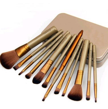 12-Piece Deluxe Makeup Brush Set with Elegant Storage Tin