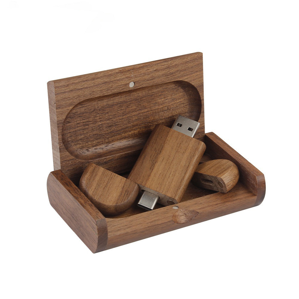 Customized Maple Box Carved Wooden 2-in-1 Mobile Phone Type C USB Drive