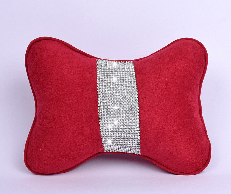 Diamond-Studded Car HeadresNeck Pillow Waist Support Car Interior With Drill Headrest Waist Support Car Supplies Deerskin Velvet Rhinestones