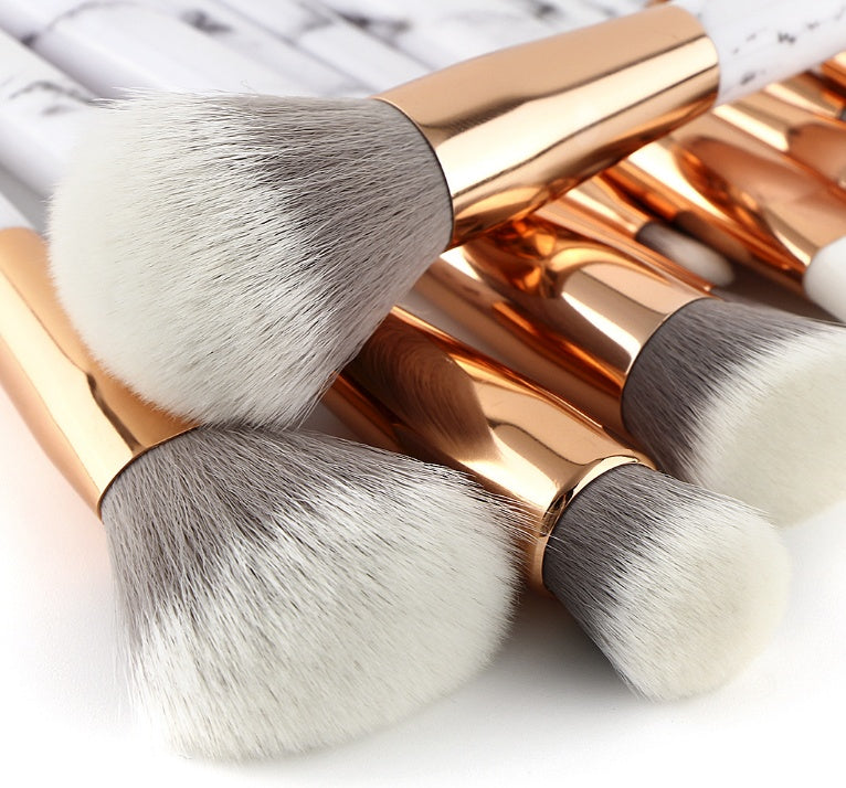 Luxurious 15-Piece Marble Handle Makeup Brush Collection