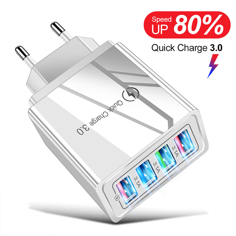 Premium 4-Port USB Wall Charger with Quick Charge 3.0