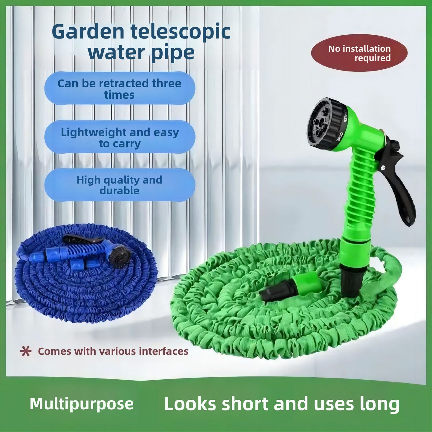 Telescopic Garden Water Hose with 7-Function Spray Gun