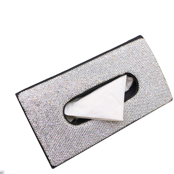 Crystal PU Leather Universal Hanging Style Sun Visor Car Tissue Box