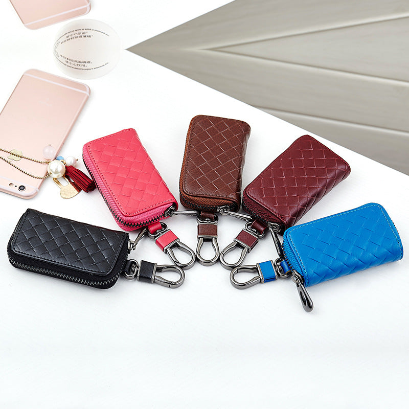 Woven Leather Car Key Case