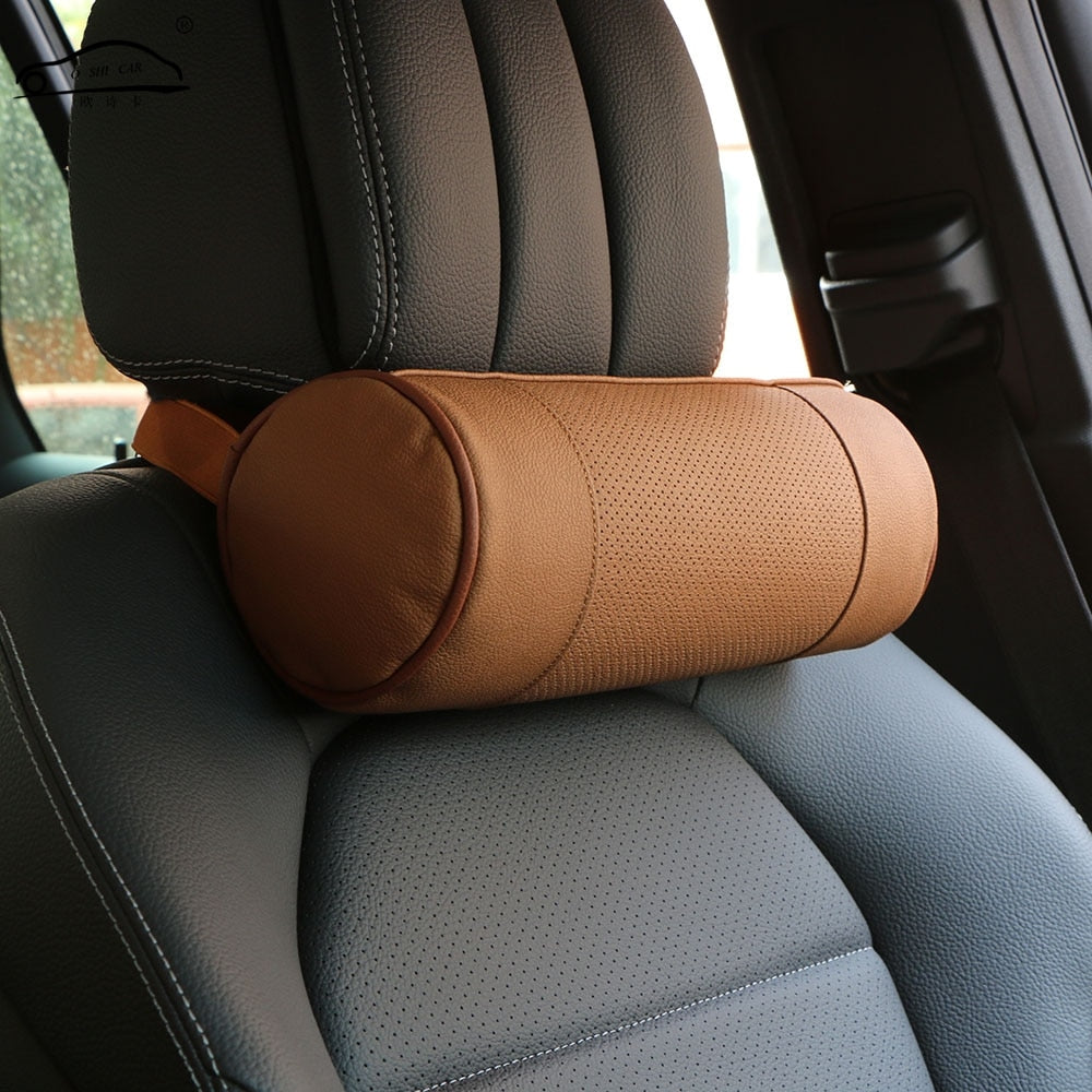 Premium Leather Cylindrical Car Seat Pillow