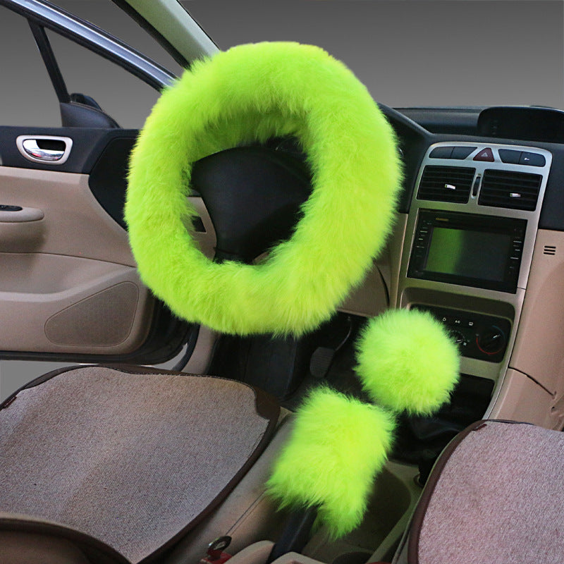 Premium Wool Steering Wheel & Handle Cover Set