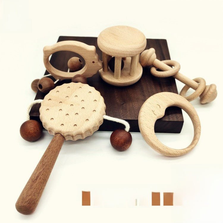 Wooden Baby Rattle Teether Toy with Photo Props