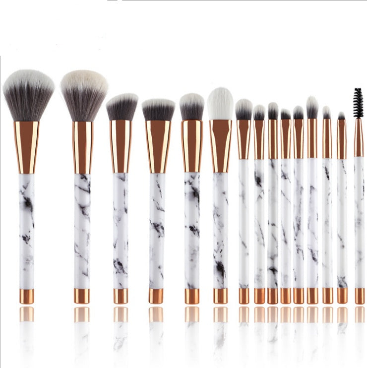 Luxurious 15-Piece Marble Handle Makeup Brush Collection