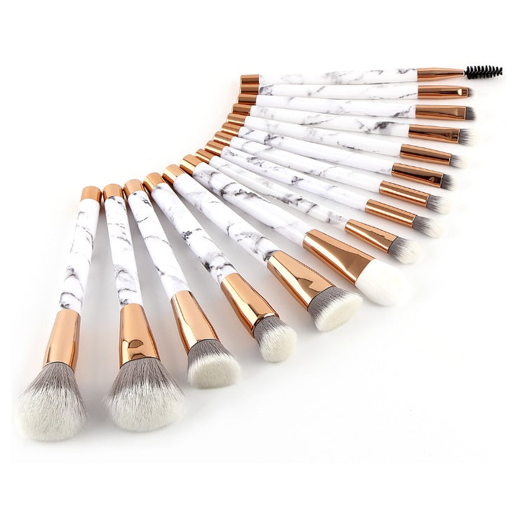 Luxurious 15-Piece Marble Handle Makeup Brush Collection