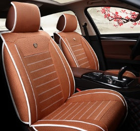 Premium Flax & Leather Car Seat Cushion - All Seasons