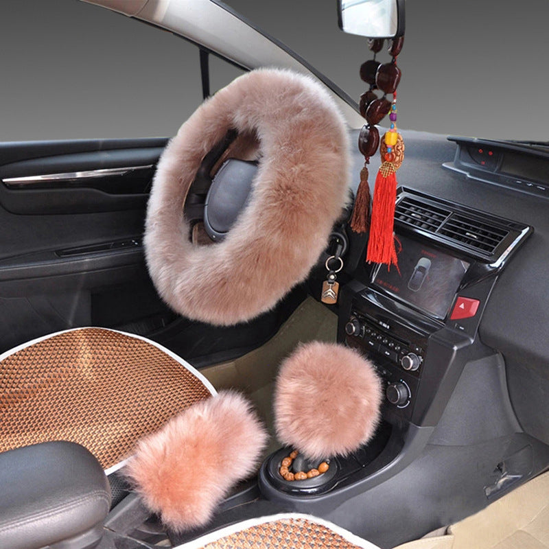 Premium Wool Steering Wheel & Handle Cover Set