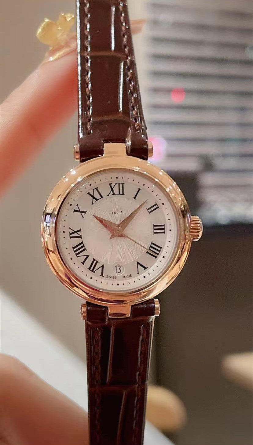 Quartz Steel Band Small Dial Roman Leather Watch