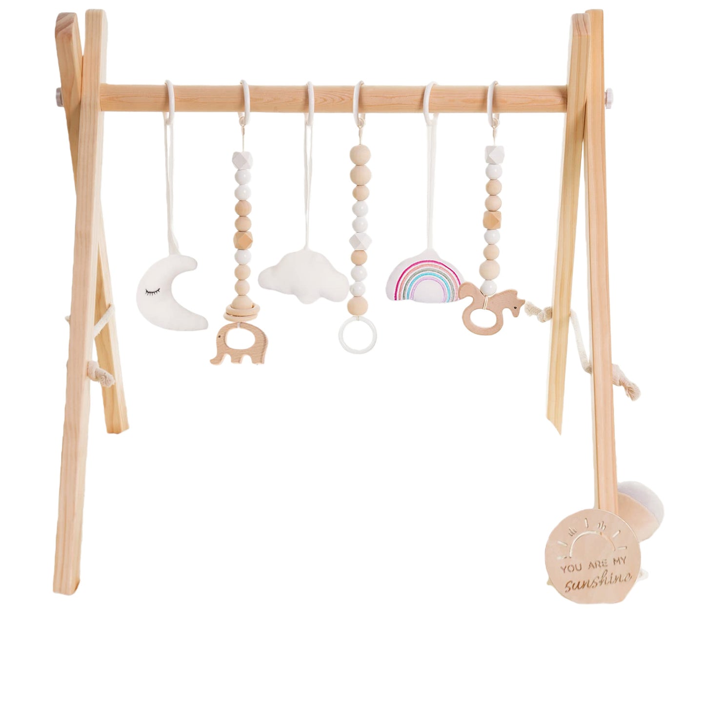 Adjustable Wooden Baby Activity Gym with Bells