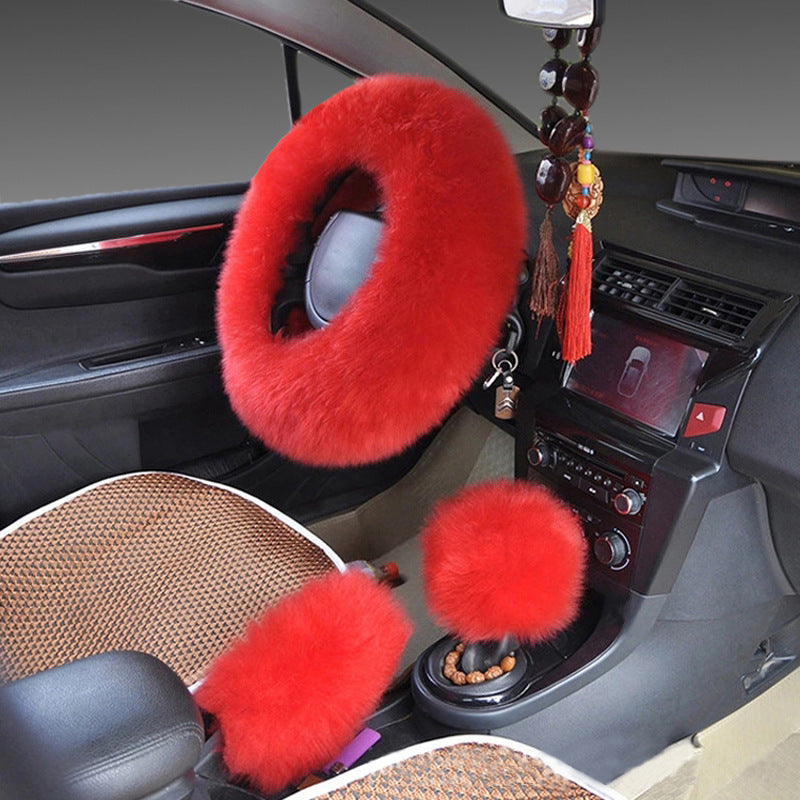 Premium Wool Steering Wheel & Handle Cover Set