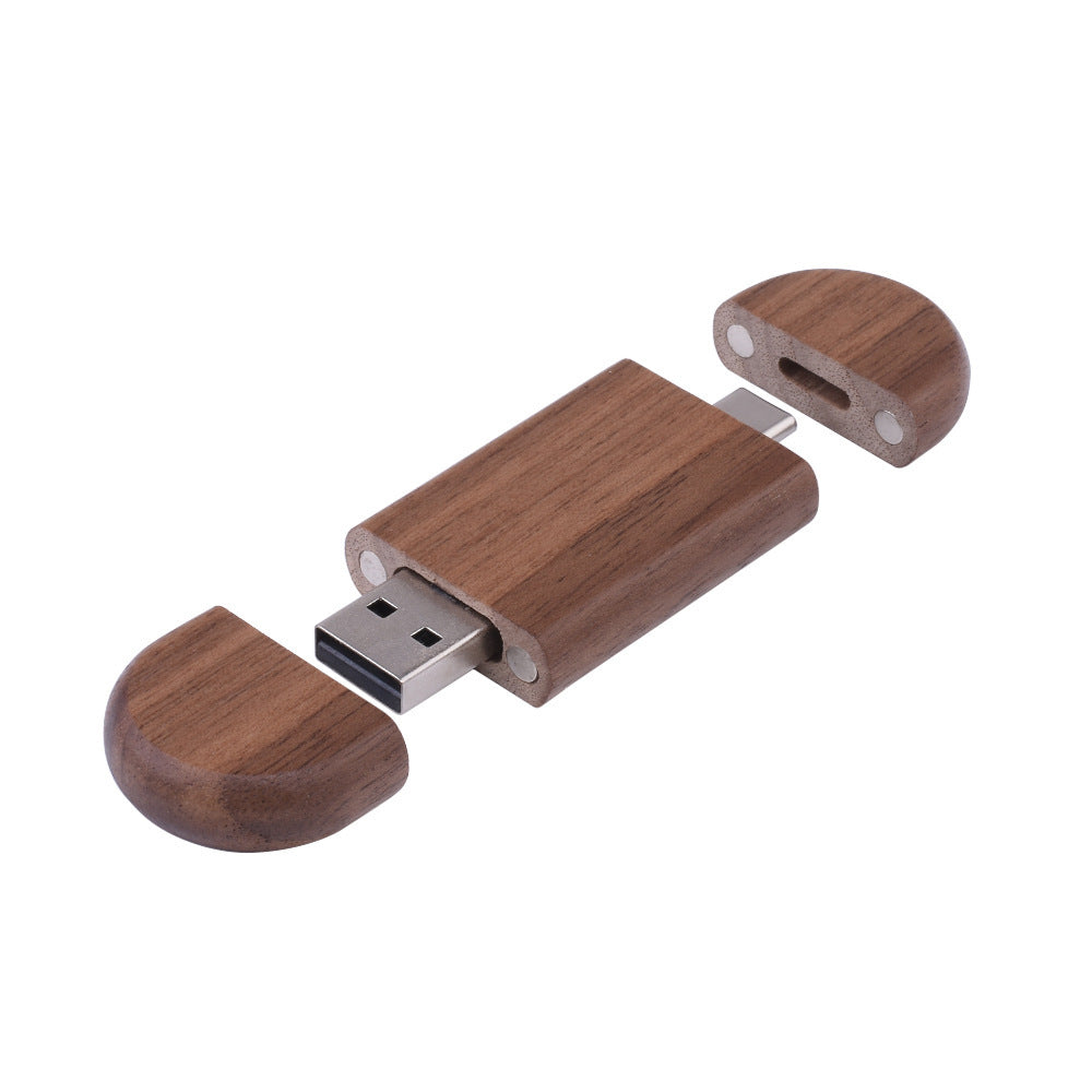 Customized Maple Box Carved Wooden 2-in-1 Mobile Phone Type C USB Drive