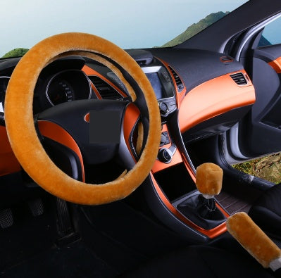 Plush Winter Wool Steering Wheel Cover Set