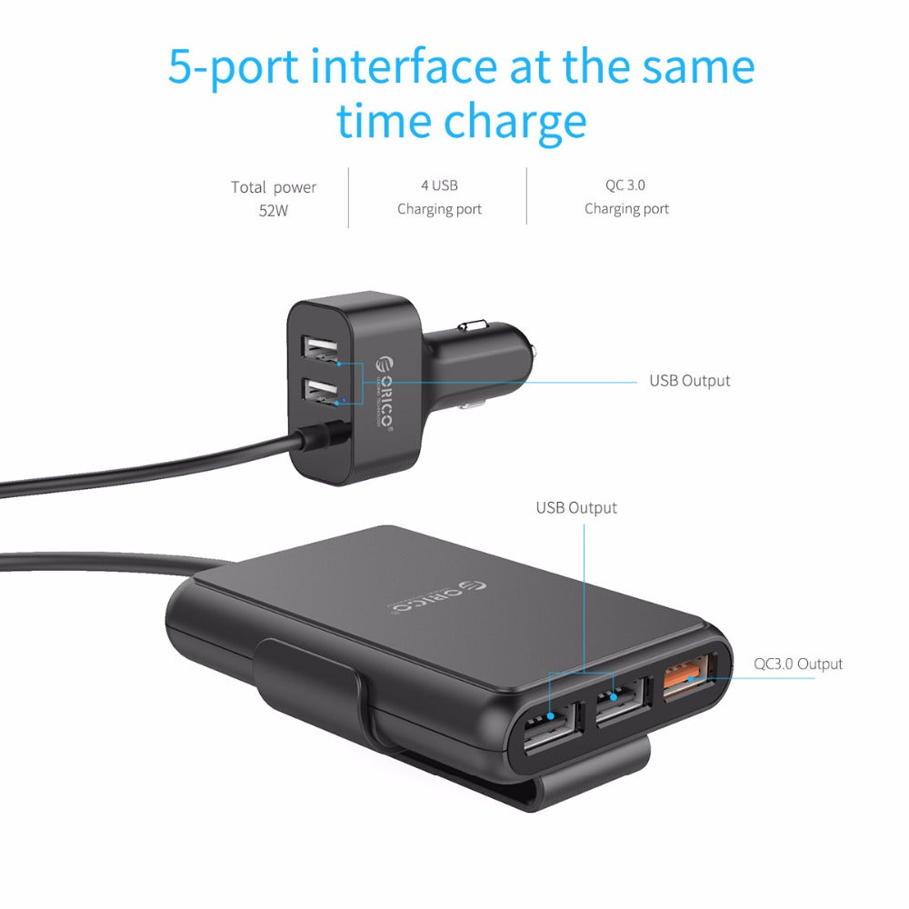 ORICO Fast Charge QC3.0 Car Charger with 5 Ports