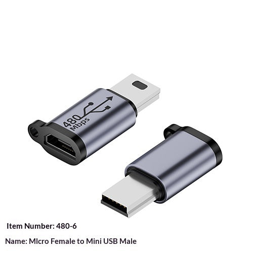 480 Adapter Series: USB to Mini V3/Type-C Adapter with Fast Charging & Data Sync