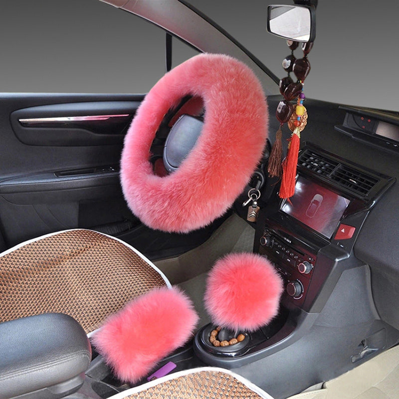 Premium Wool Steering Wheel & Handle Cover Set