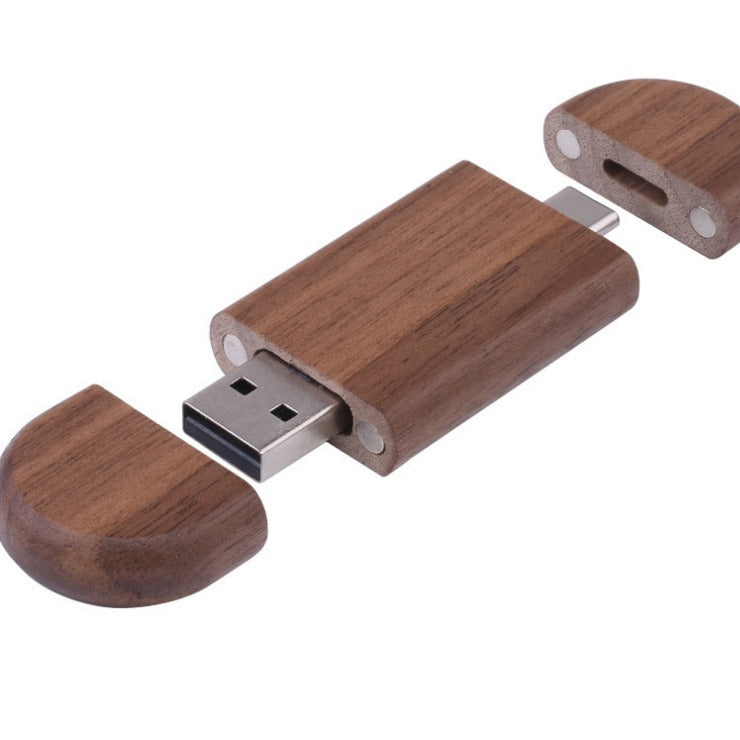 Customized Maple Box Carved Wooden 2-in-1 Mobile Phone Type C USB Drive