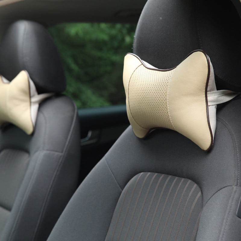 Premium Leather Car Neck Support Pillow - 2 PCS