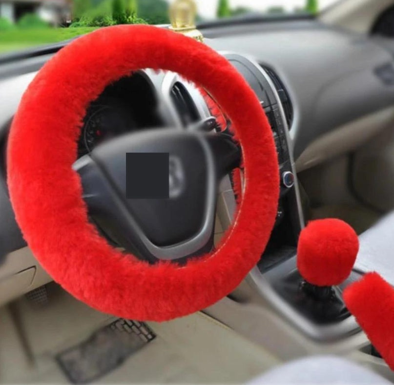 Plush Winter Wool Steering Wheel Cover Set