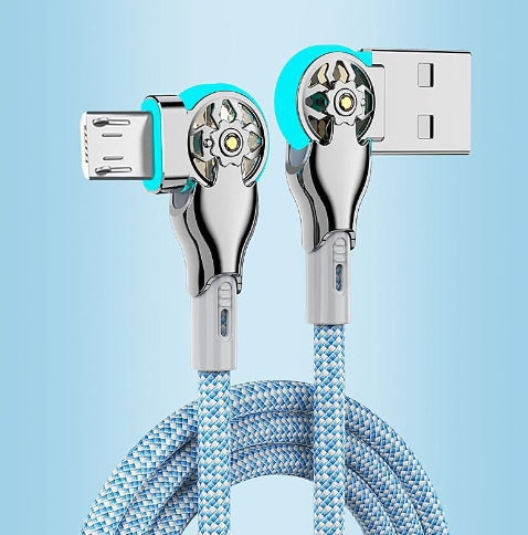 Double Bend Rotating Braided Lengthened Type-c Fast Charge Data Cable Car Charging Cable With Light