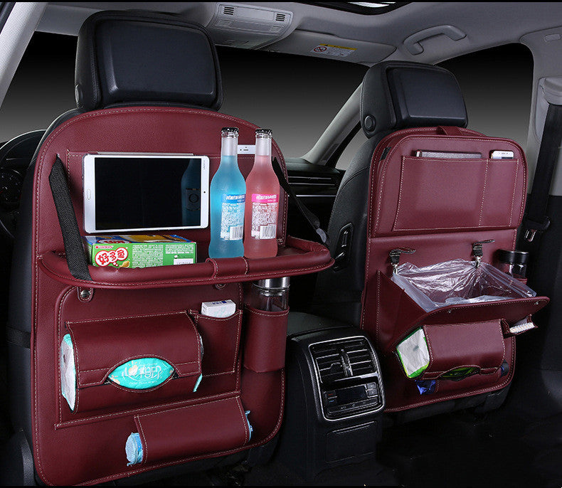 Premium Leather Car Backrest Organizer & Trash Bag