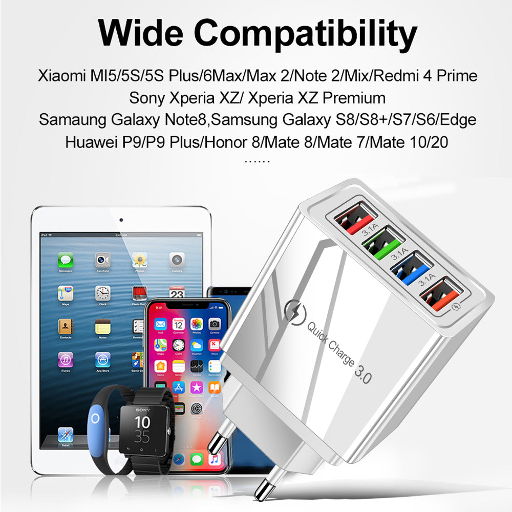 Premium 4-Port USB Wall Charger with Quick Charge 3.0