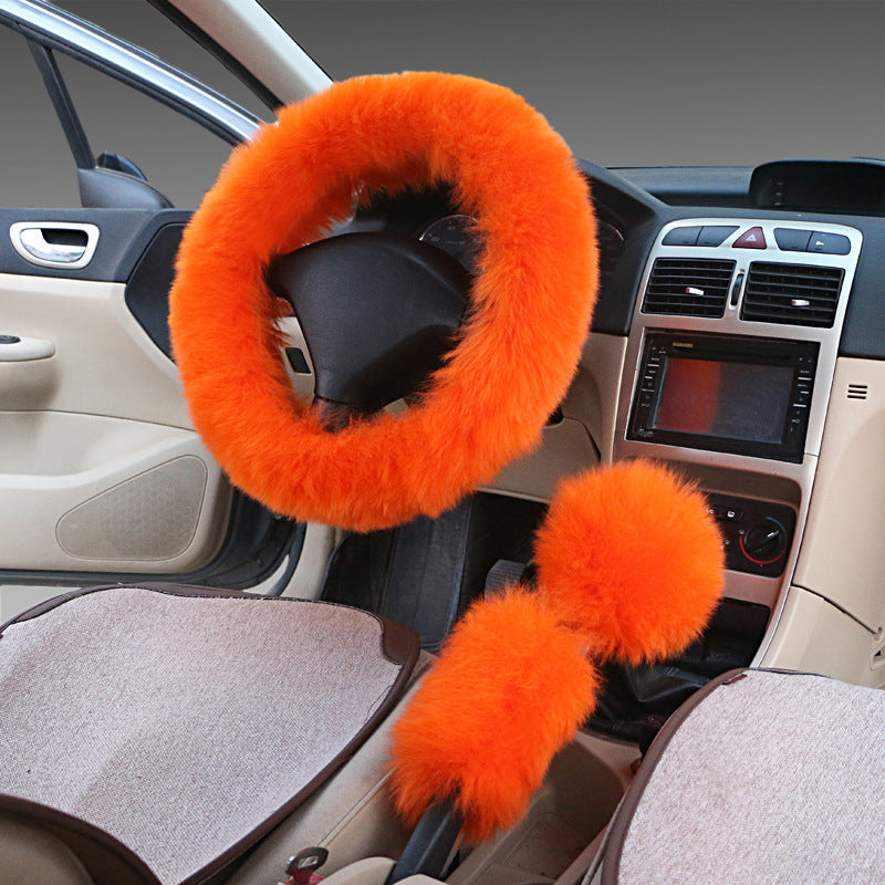 Premium Wool Steering Wheel & Handle Cover Set