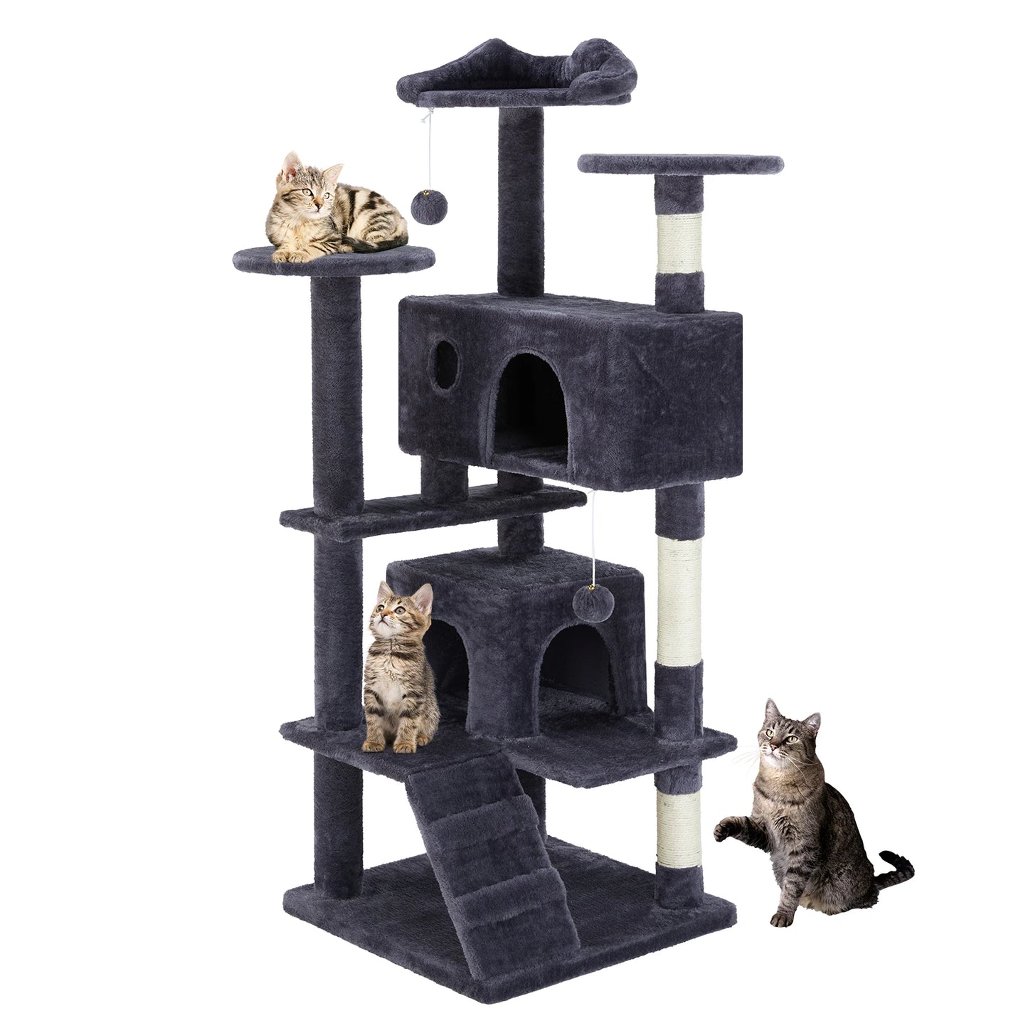 JHK 54 Inch Tall Multi Level Cat Tree Tower and Stable Kitty Play House with Sisal