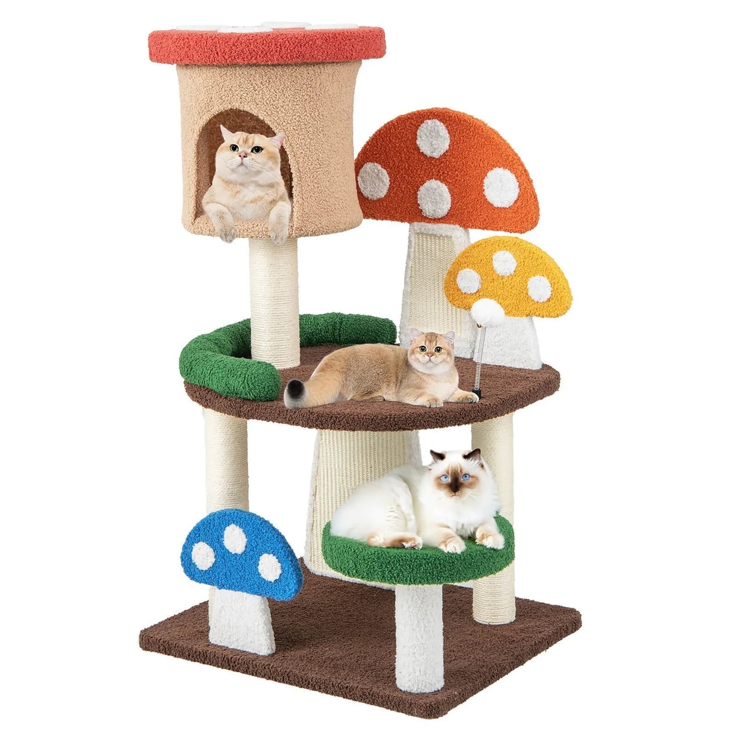 41 Inch Mushroom Cat Tree Tower and Kitten Activity Center with Natural Sisal
