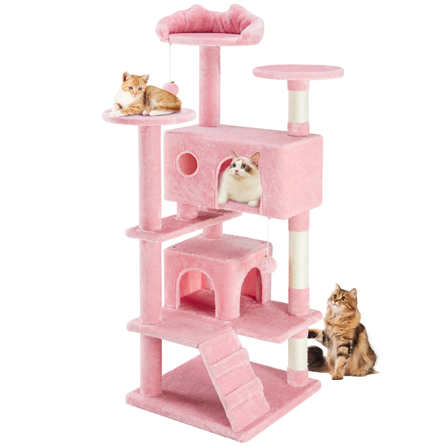 JHK 54 Inch Tall Multi Level Cat Tree Tower and Stable Kitty Play House with Sisal