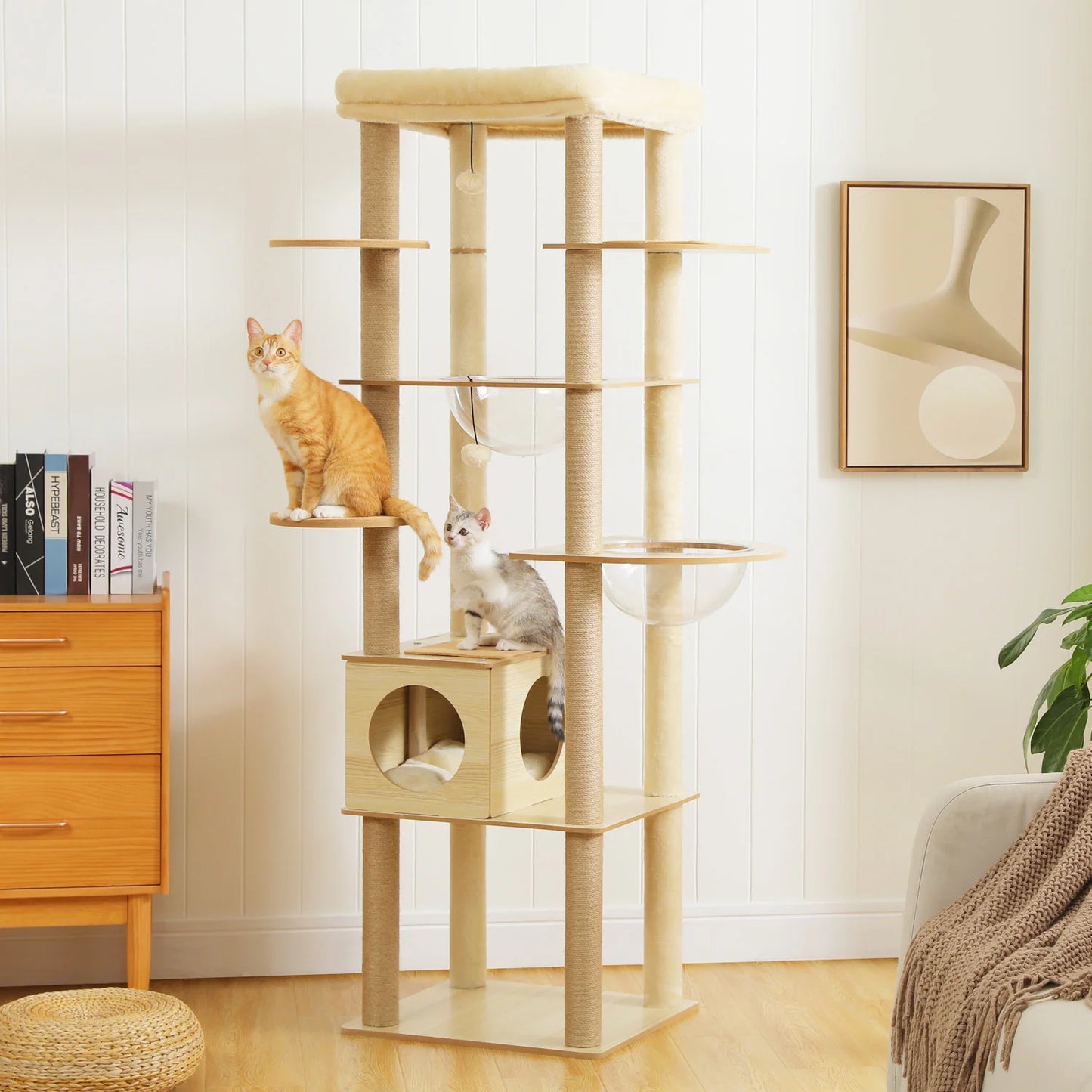 PAWZ Road Multi-Level Wood Cat Tower with Spacious Condo Hammock and Top Perch