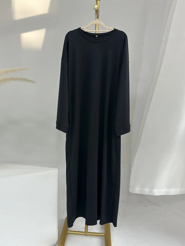 Casual Loose-Fit Muslim Sporty Abaya Women Long Sweatshirt Dress-Drop Shoulders, Side Pockets. Ramadan Modest Islamic Clothing