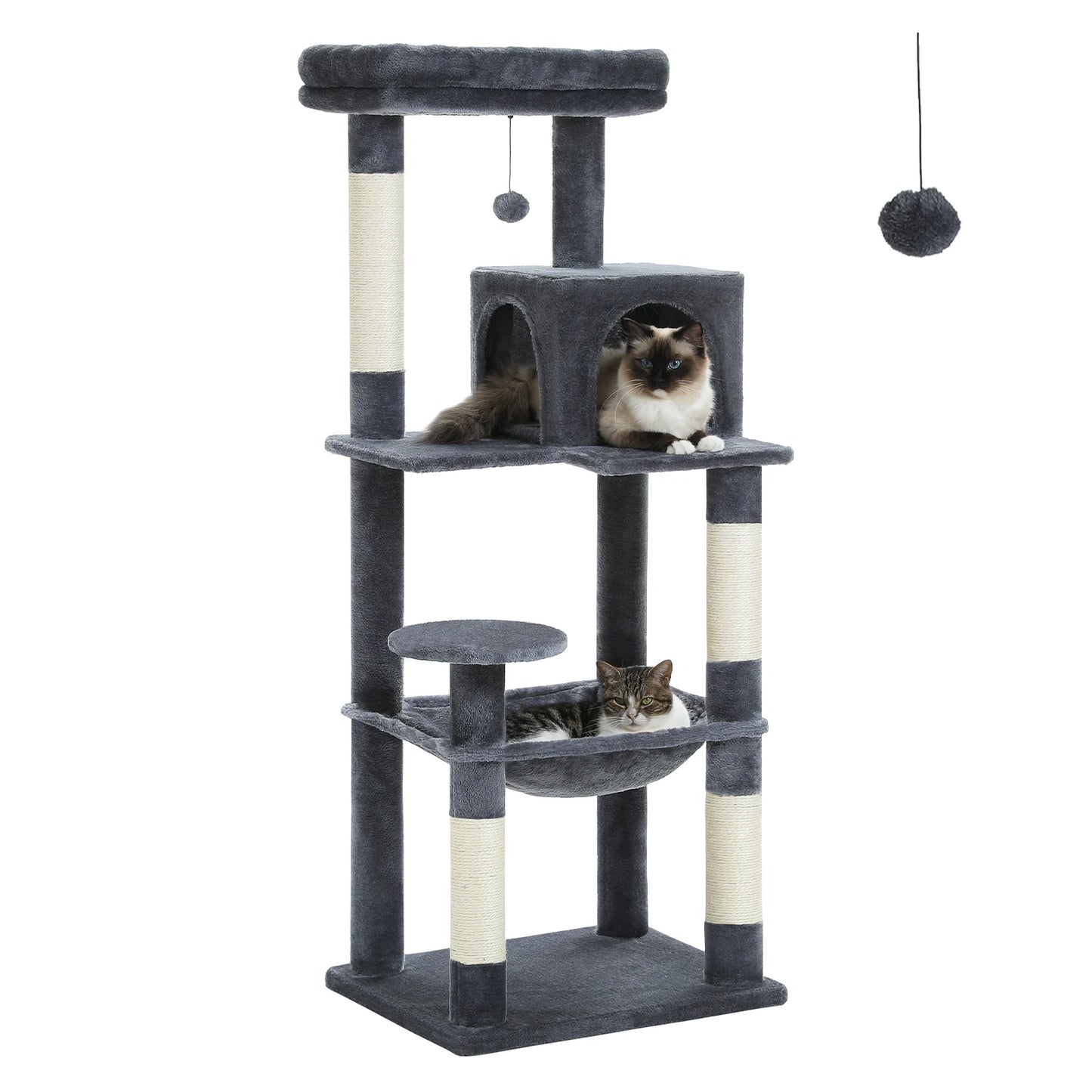 PAWZ Road 5 Level Cat Tree Tower 143CM with Large Hammock and Cozy Condo for Large Cats