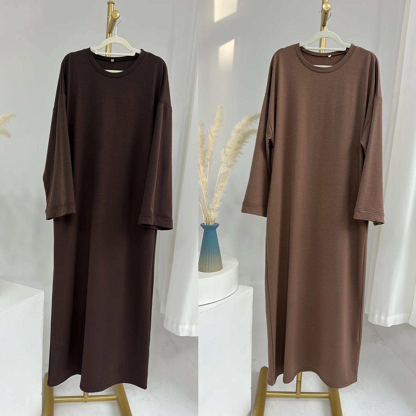 Casual Loose-Fit Muslim Sporty Abaya Women Long Sweatshirt Dress-Drop Shoulders, Side Pockets. Ramadan Modest Islamic Clothing