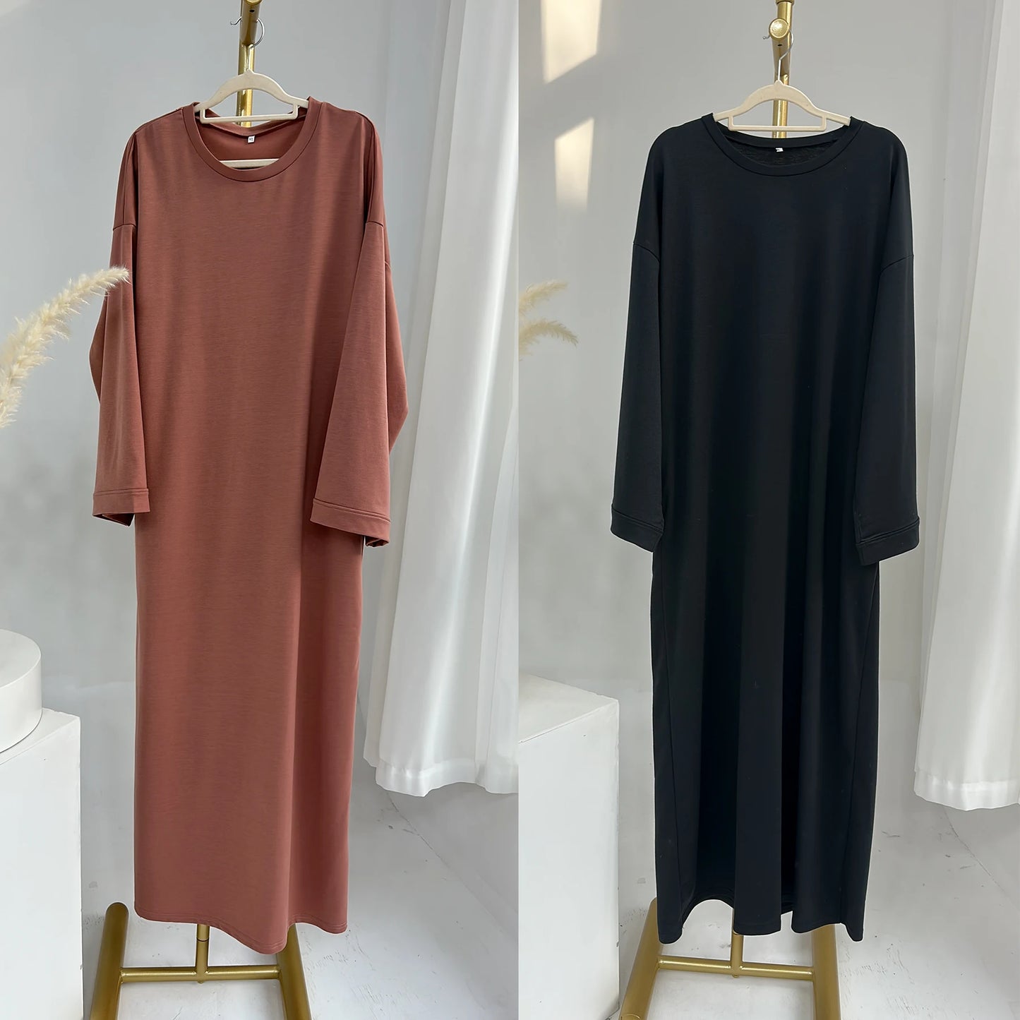 Casual Loose-Fit Muslim Sporty Abaya Women Long Sweatshirt Dress-Drop Shoulders, Side Pockets. Ramadan Modest Islamic Clothing