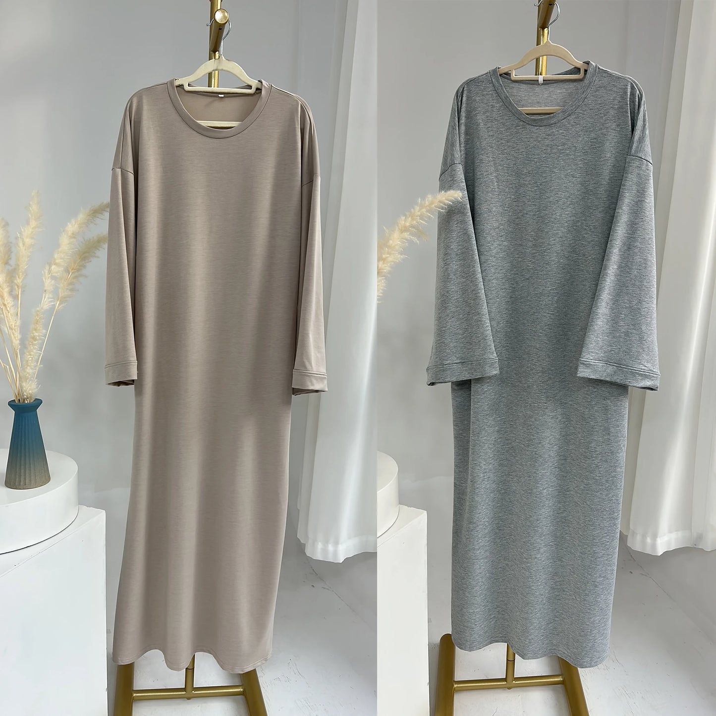 Casual Loose-Fit Muslim Sporty Abaya Women Long Sweatshirt Dress-Drop Shoulders, Side Pockets. Ramadan Modest Islamic Clothing