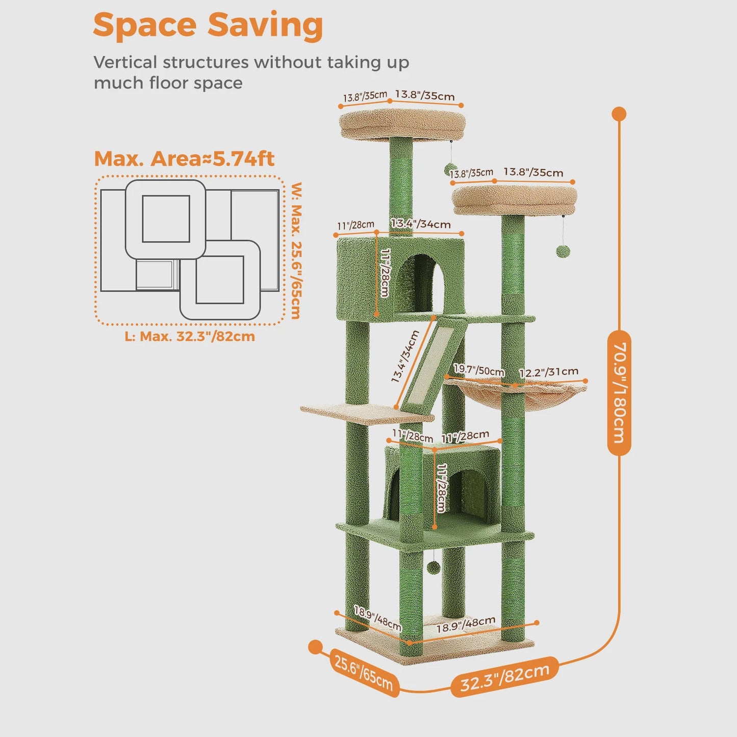 PEQULTI Multi Level Cat Tree Tower with Scratching Board Condo and Hammock for Indoor Cats