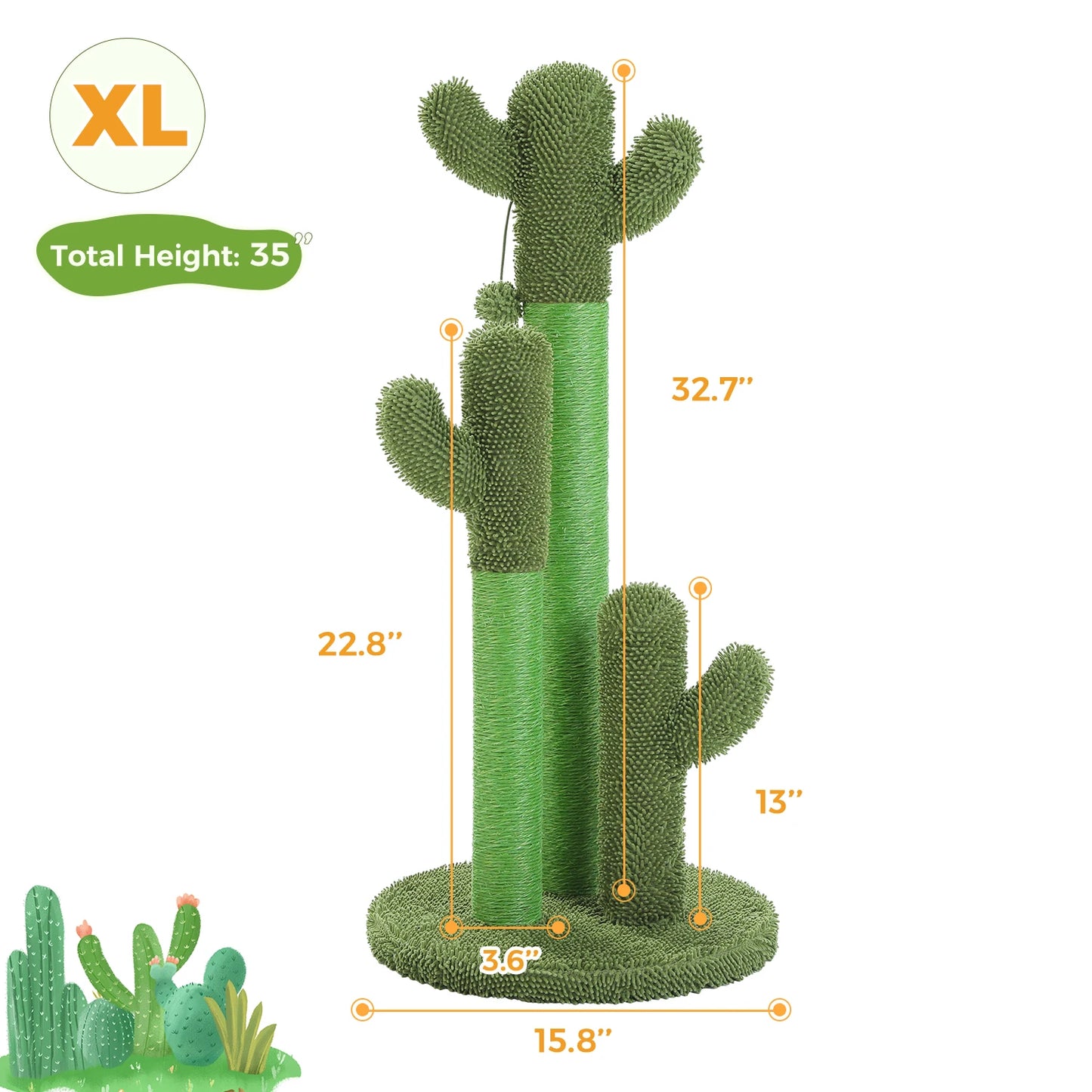 PEQULTI 102CM Cactus Cat Tree Tower with Large Condo Hammock and Dangling Ball
