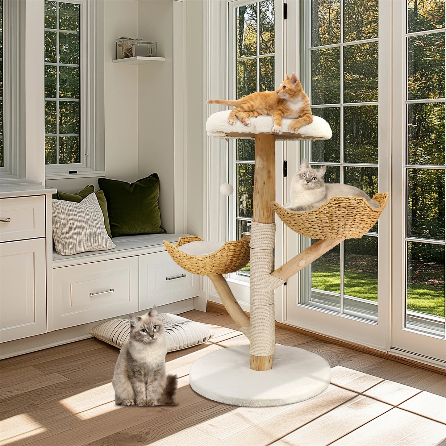BINGOPAW Modern Cat Activity Tower with Plush Cushion Toy Ball and Sisal Scratching Post