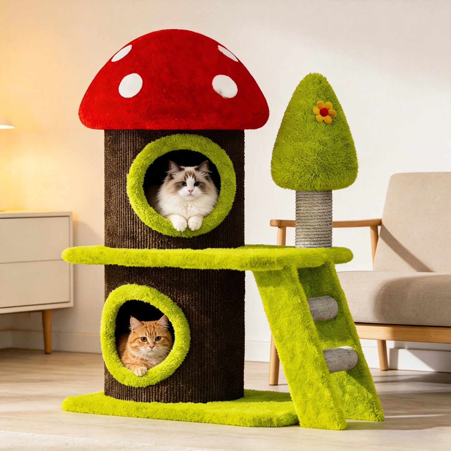 Modern 30.7 Inch Mushroom Themed Cat Tree Tower with Sisal Scratching Posts