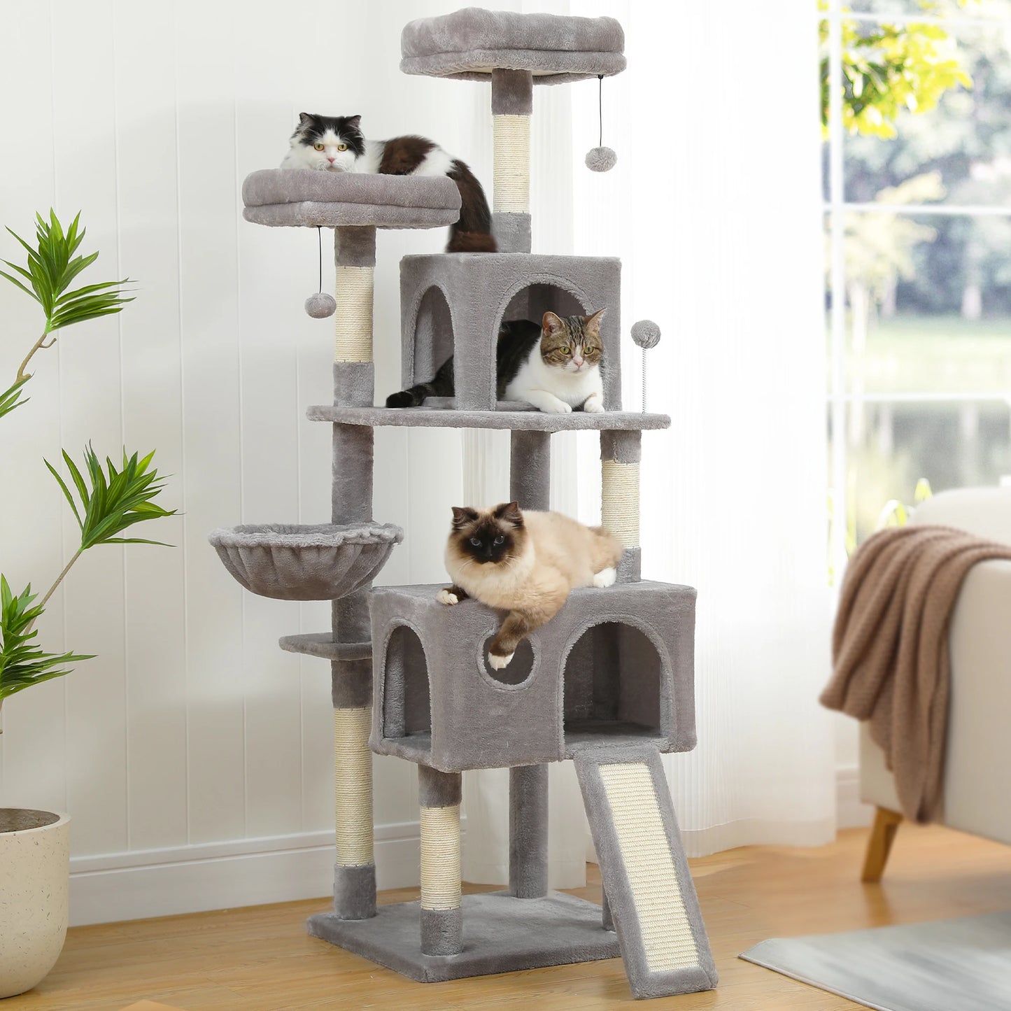 PEQULTI 162CM Multi Level Cat Tree Tower with Padded Perches and Plush Condo