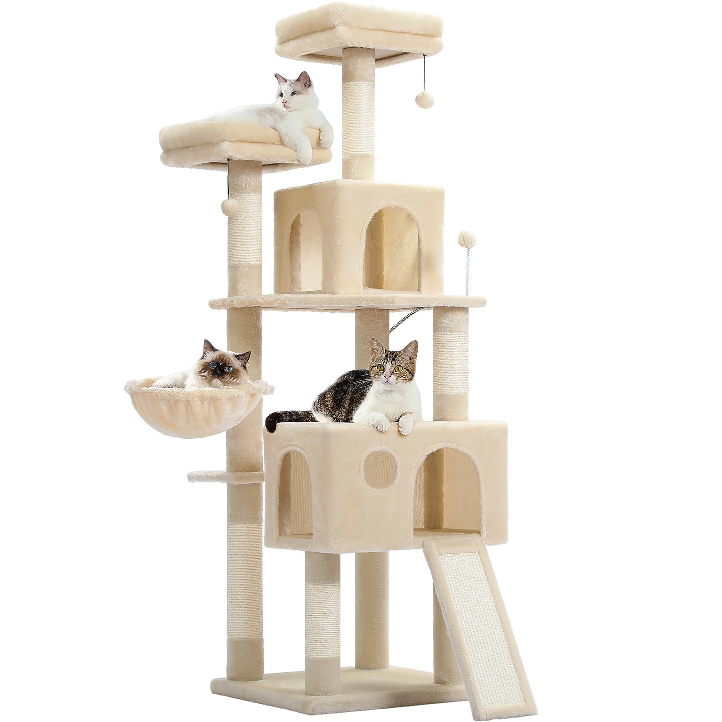 PEQULTI 162CM Multi Level Cat Tree Tower with Padded Perches and Plush Condo